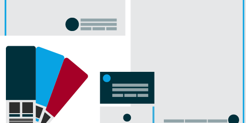 An illustration depicting a branding concept (letterhead, envelope, business card and colour palette)